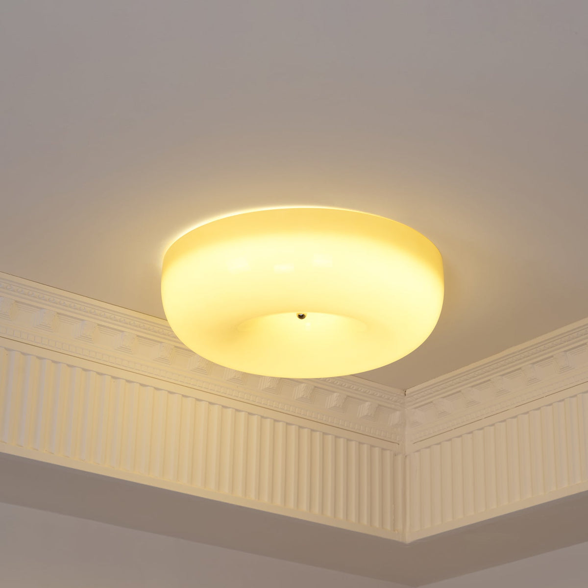 Glass Dome Flush Mount Light Fixture 16 in Cream Round LED Ceiling Lamp for Bedroom Living Room Dining Room Low Profile Dimmable Modern Home