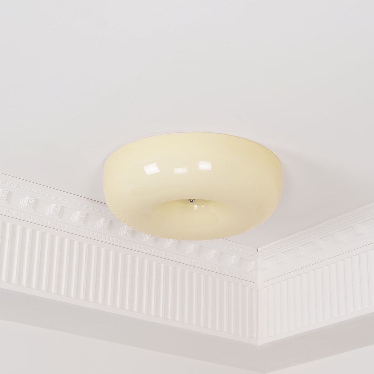 Glass Dome Flush Mount Light Fixture 16 in Cream Round LED Ceiling Lamp for Bedroom Living Room Dining Room Low Profile Dimmable Modern Home