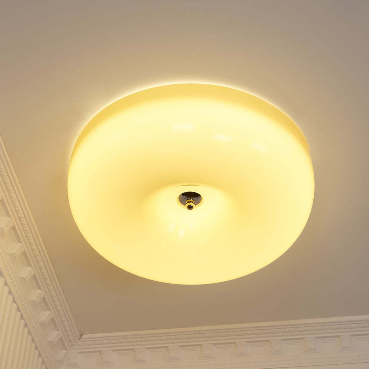 Glass Dome Flush Mount Light Fixture 16 in Cream Round LED Ceiling Lamp for Bedroom Living Room Dining Room Low Profile Dimmable Modern Home