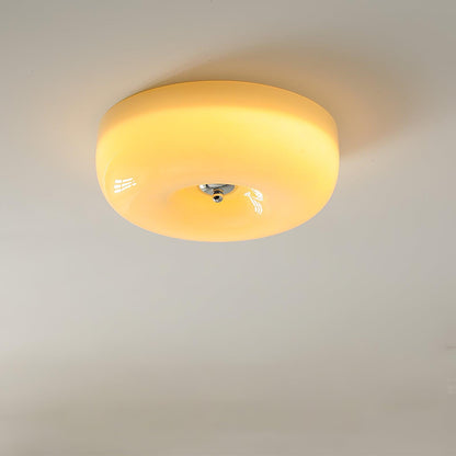Glass Dome Flush Mount Light Fixture 16 in Cream Round LED Ceiling Lamp for Bedroom Living Room Dining Room Low Profile Dimmable Modern Home