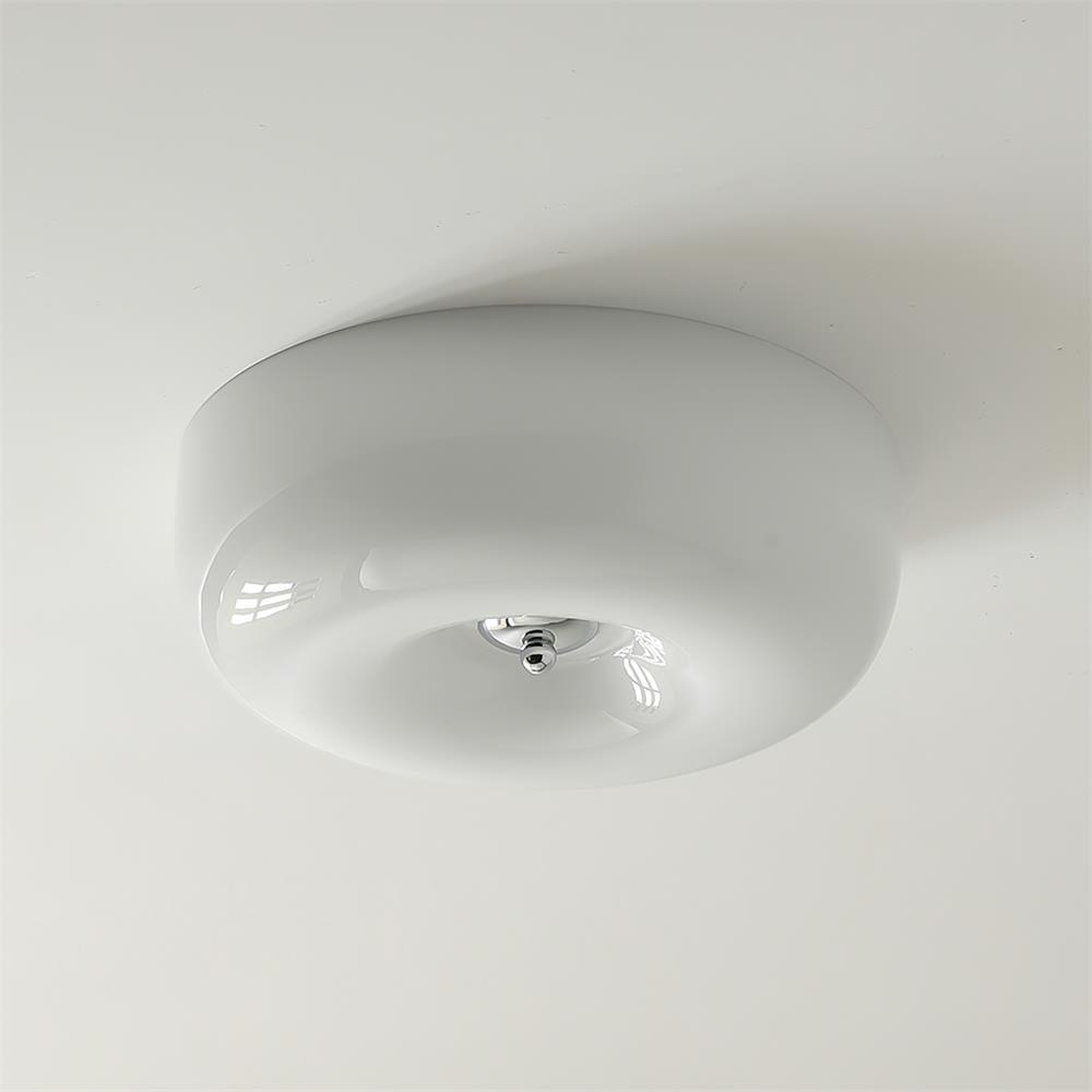 LED Flush Mount Light Fixture Chrome Textured Glass Shade Integrated Lighting 16 in Round Low Profile for Bedroom Living Room Dining Room Co