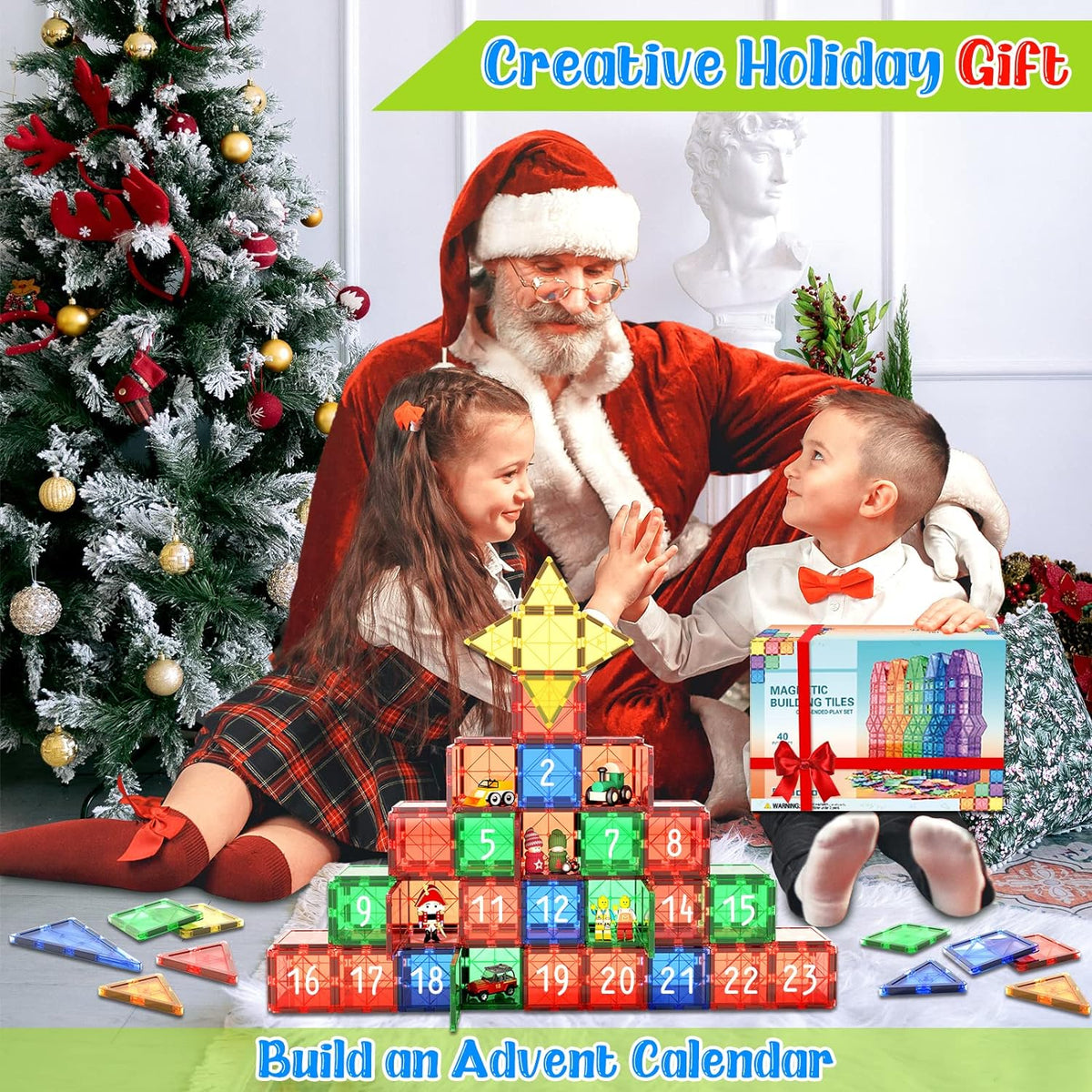 Creative Builders | Montessori Magnetic Tiles Building Set with 40 Pieces for STEM Learning