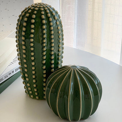 Creative Ceramic Cactus Ornaments – Modern Glossy Glaze Decor for Home and Office