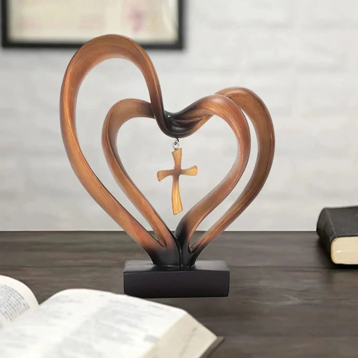 Marriage Takes Three - Entwined Heart & Cross Tabletop Accent