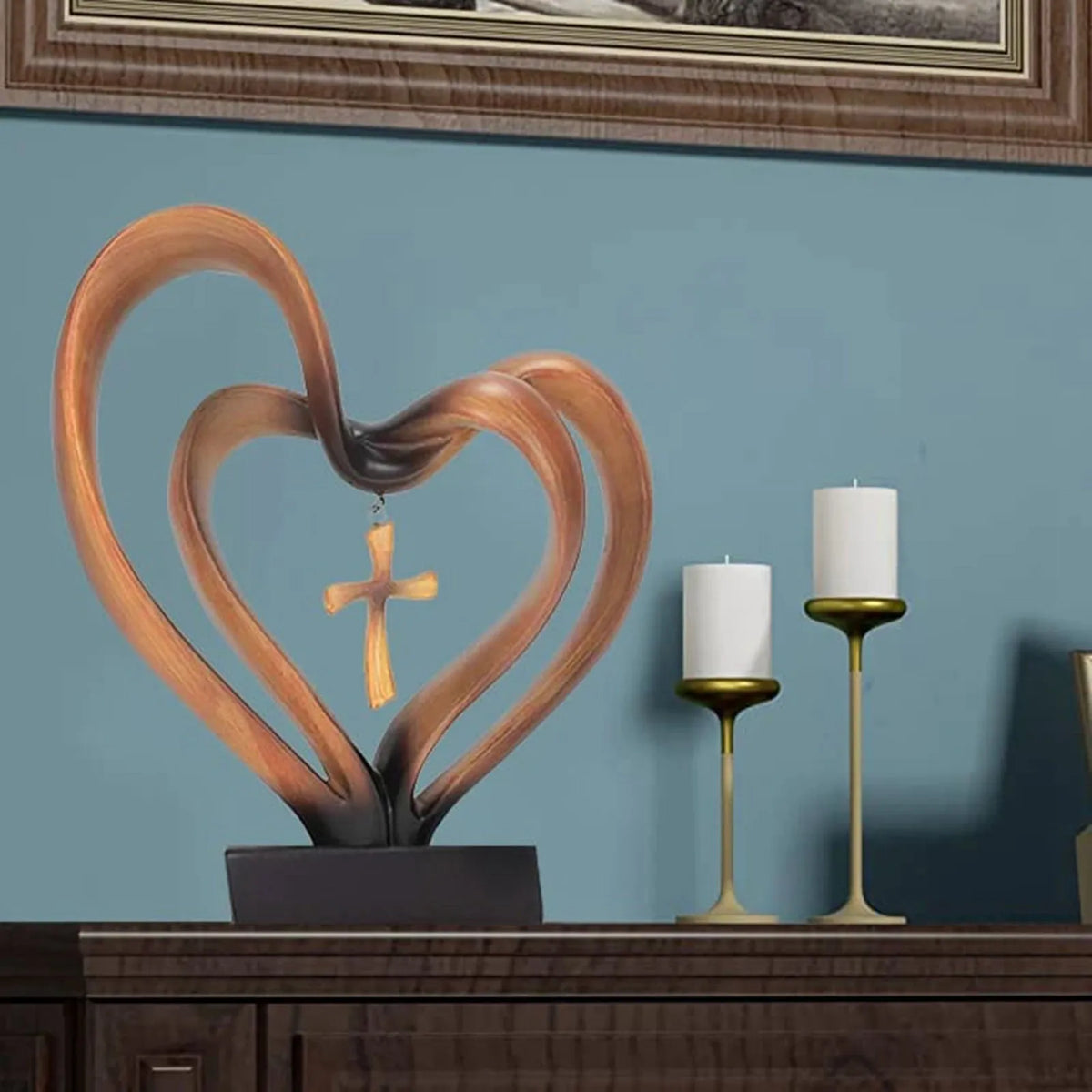 Marriage Takes Three - Entwined Heart & Cross Tabletop Accent