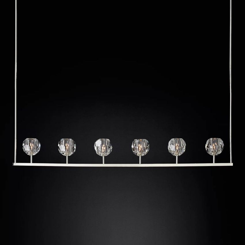 Linear Crystal Chandelier Brass & Glass LED Dining Room Statement Lighting Fixture Contemporary for Kitchen Island