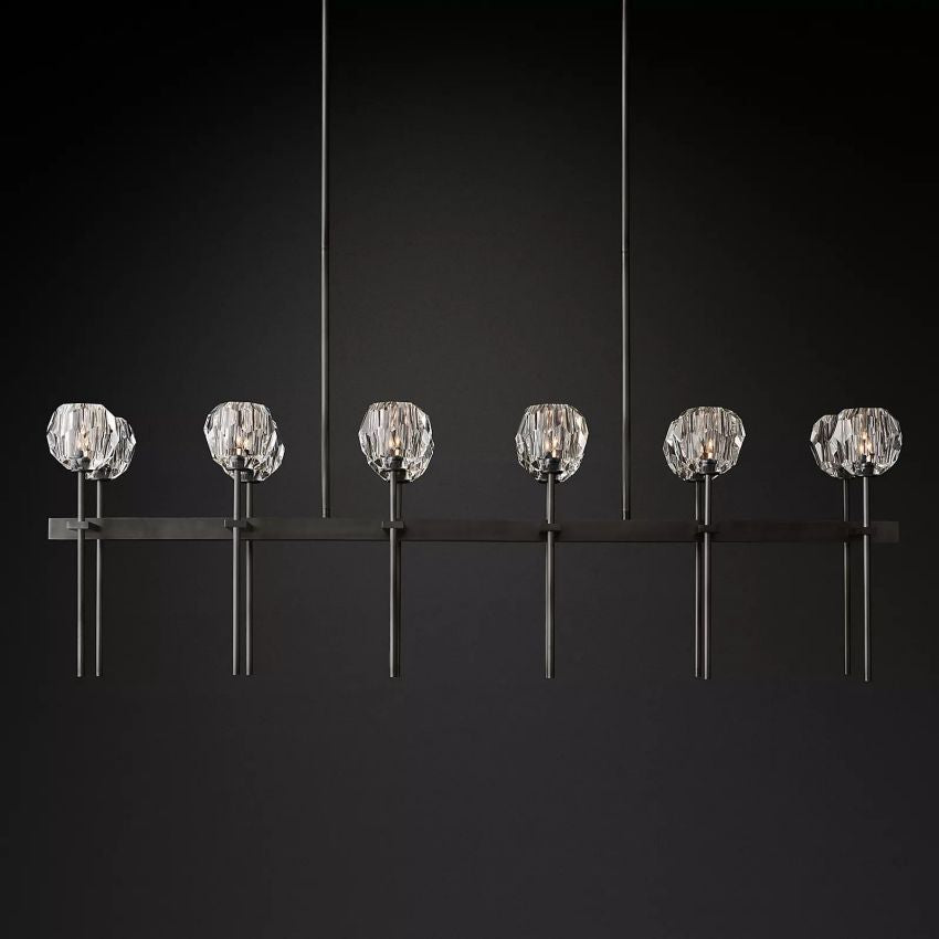 Linear Crystal Chandelier Brass & Glass LED Dining Room Statement Lighting Fixture Contemporary for Kitchen Island