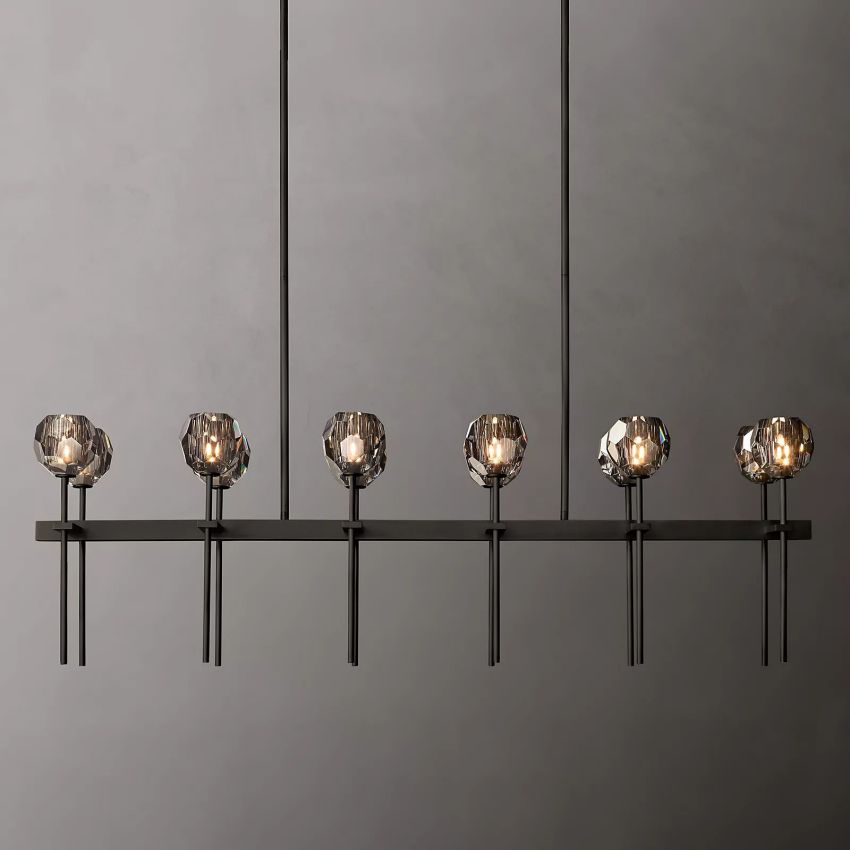 Linear Crystal Chandelier Brass & Glass LED Dining Room Statement Lighting Fixture Contemporary for Kitchen Island