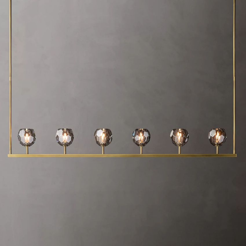 Linear Crystal Chandelier Brass & Glass LED Dining Room Statement Lighting Fixture Contemporary for Kitchen Island