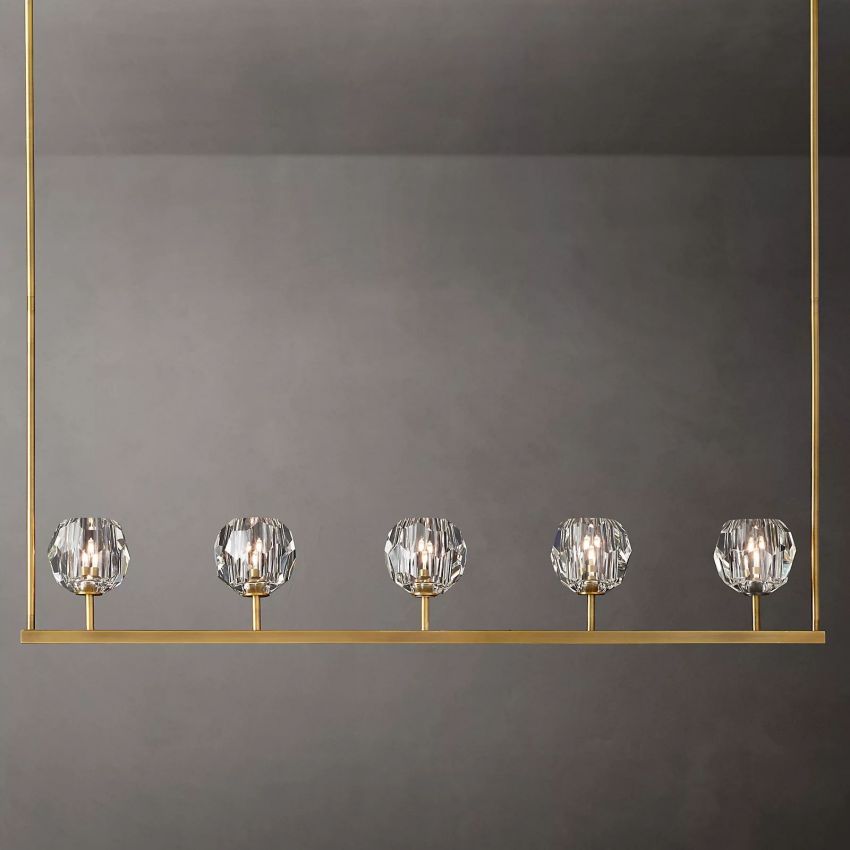 Linear Crystal Chandelier Brass & Glass LED Dining Room Statement Lighting Fixture Contemporary for Kitchen Island