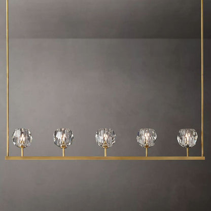 Linear Crystal Chandelier Brass & Glass LED Dining Room Statement Lighting Fixture Contemporary for Kitchen Island