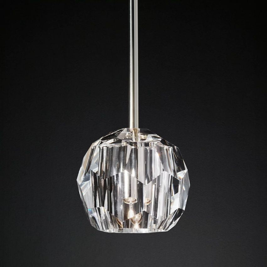 Crystal Globe Pendant Light Fixture with Brass Frame for Dining Room Kitchen Island Modern Single Bulb Hanging Ceiling Lamp Adjustable