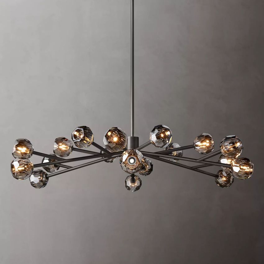 Spherical Crystal Chandelier with Brass Frame 24-72 Inch Modern Orb Light Fixture for Dining Room & Foyer