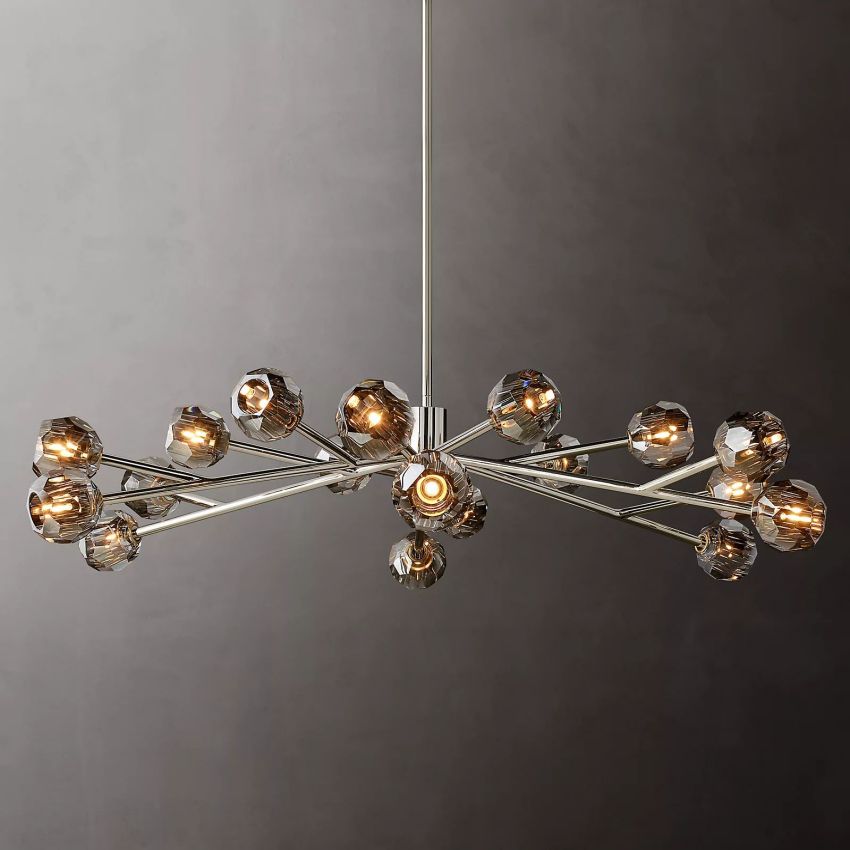 Spherical Crystal Chandelier with Brass Frame 24-72 Inch Modern Orb Light Fixture for Dining Room & Foyer