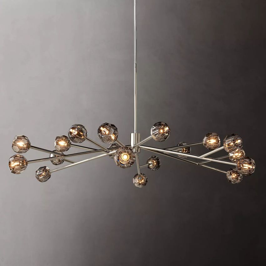 Spherical Crystal Chandelier with Brass Frame 24-72 Inch Modern Orb Light Fixture for Dining Room & Foyer