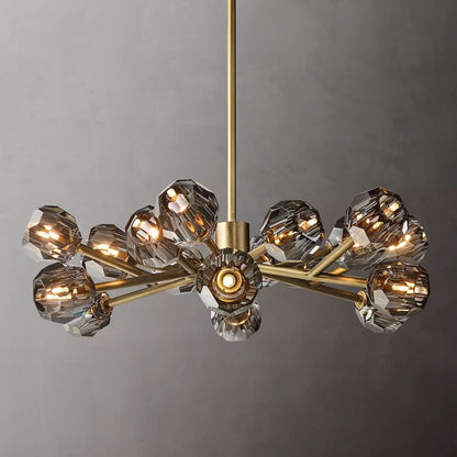 Spherical Crystal Chandelier with Brass Frame 24-72 Inch Modern Orb Light Fixture for Dining Room & Foyer