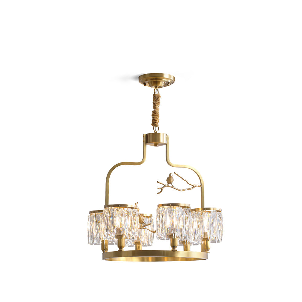Crystal Hanging Light Fixture with Brass Frame 22 Inch for Dining Room Living Room Foyer Indoor Ceiling Lighting Classic Elegant Design