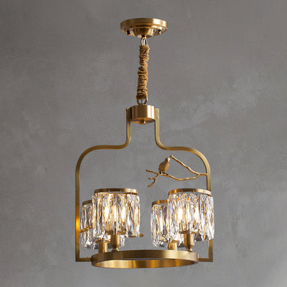 Crystal Hanging Light Fixture with Brass Frame 22 Inch for Dining Room Living Room Foyer Indoor Ceiling Lighting Classic Elegant Design