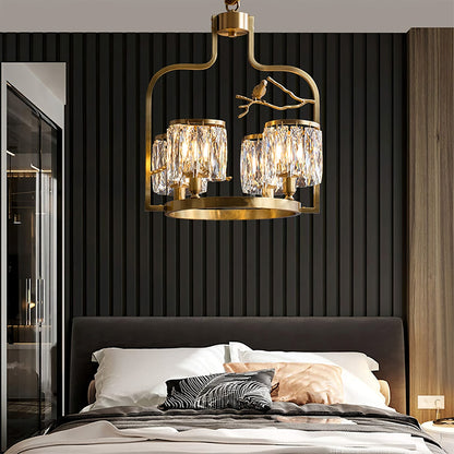 Crystal Hanging Light Fixture with Brass Frame 22 Inch for Dining Room Living Room Foyer Indoor Ceiling Lighting Classic Elegant Design