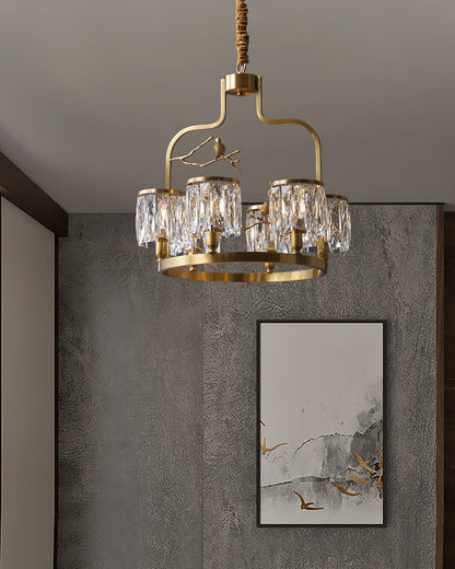 Crystal Hanging Light Fixture with Brass Frame 22 Inch for Dining Room Living Room Foyer Indoor Ceiling Lighting Classic Elegant Design