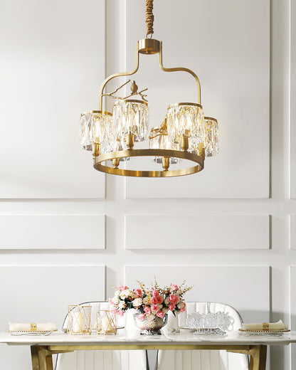 Crystal Hanging Light Fixture with Brass Frame 22 Inch for Dining Room Living Room Foyer Indoor Ceiling Lighting Classic Elegant Design