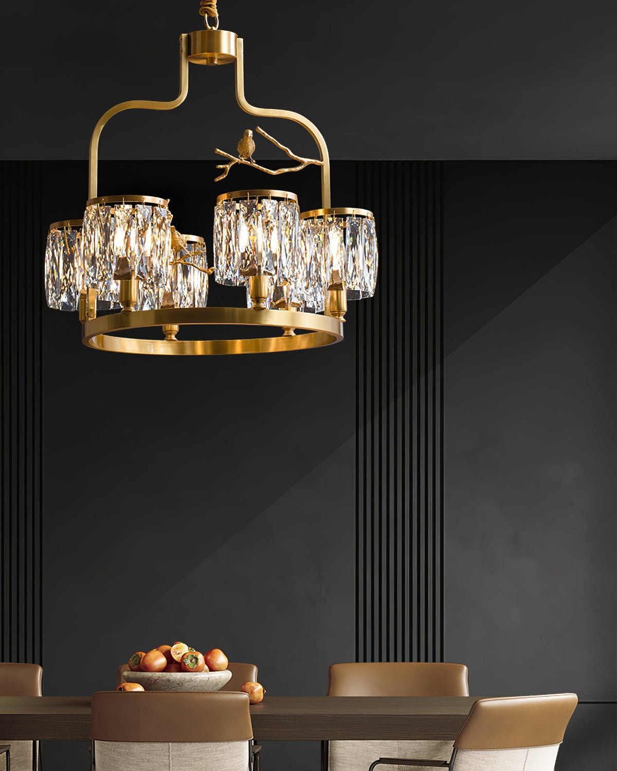 Crystal Hanging Light Fixture with Brass Frame 22 Inch for Dining Room Living Room Foyer Indoor Ceiling Lighting Classic Elegant Design