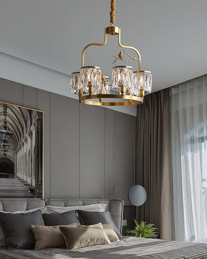 Crystal Hanging Light Fixture with Brass Frame 22 Inch for Dining Room Living Room Foyer Indoor Ceiling Lighting Classic Elegant Design
