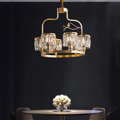 Crystal Hanging Light Fixture with Brass Frame 22 Inch for Dining Room Living Room Foyer Indoor Ceiling Lighting Classic Elegant Design