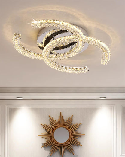 Flush Mount LED Ceiling Light 11 Inch Chrome Crystal Fixture Warm White for Bedroom Bathroom Living Room Hallway Entryway Small Space Modern