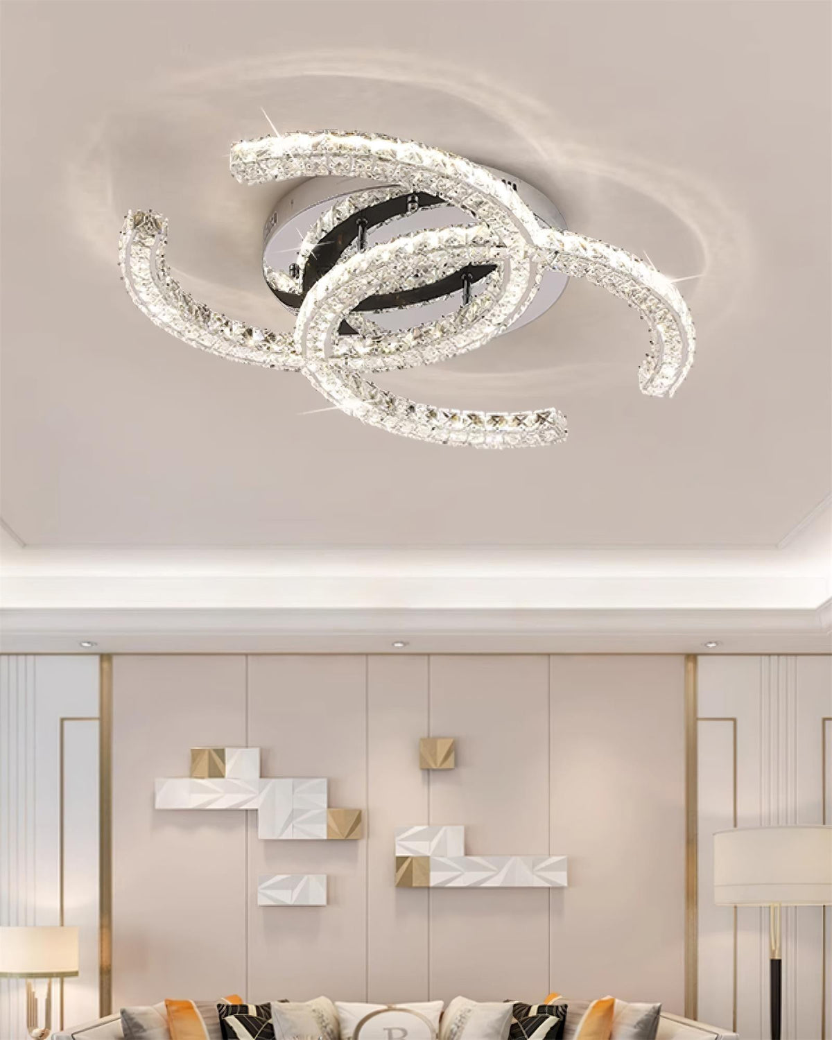Flush Mount LED Ceiling Light 11 Inch Chrome Crystal Fixture Warm White for Bedroom Bathroom Living Room Hallway Entryway Small Space Modern