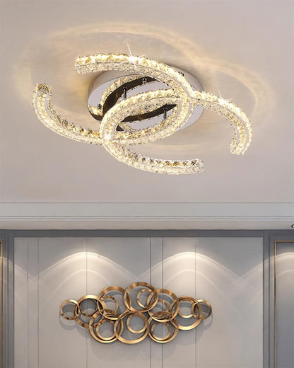 Flush Mount LED Ceiling Light 11 Inch Chrome Crystal Fixture Warm White for Bedroom Bathroom Living Room Hallway Entryway Small Space Modern