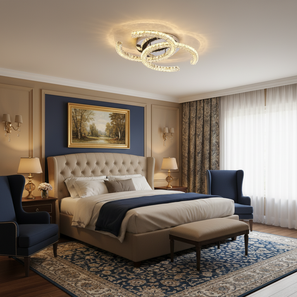 Flush Mount LED Ceiling Light 11 Inch Chrome Crystal Fixture Warm White for Bedroom Bathroom Living Room Hallway Entryway Small Space Modern