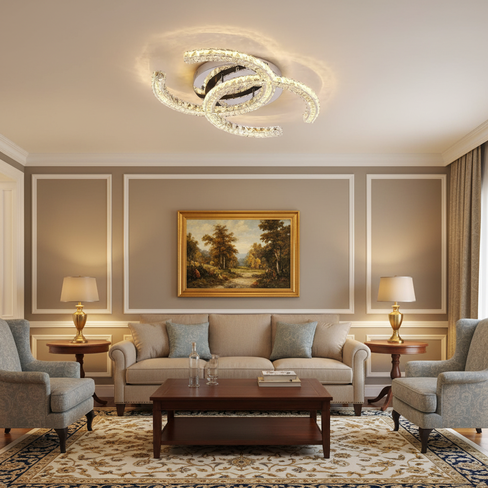 Flush Mount LED Ceiling Light 11 Inch Chrome Crystal Fixture Warm White for Bedroom Bathroom Living Room Hallway Entryway Small Space Modern