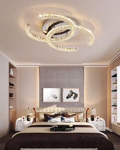 Flush Mount LED Ceiling Light 11 Inch Chrome Crystal Fixture Warm White for Bedroom Bathroom Living Room Hallway Entryway Small Space Modern