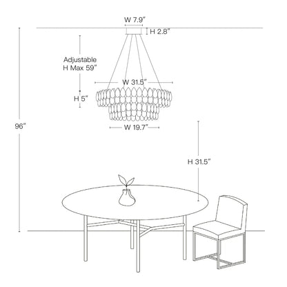 Double Ring Crystal Ceiling Light with Adjustable Height for Dining Room Living Room | Three Color Temperatures Chrome Finish | Teardrop Pen