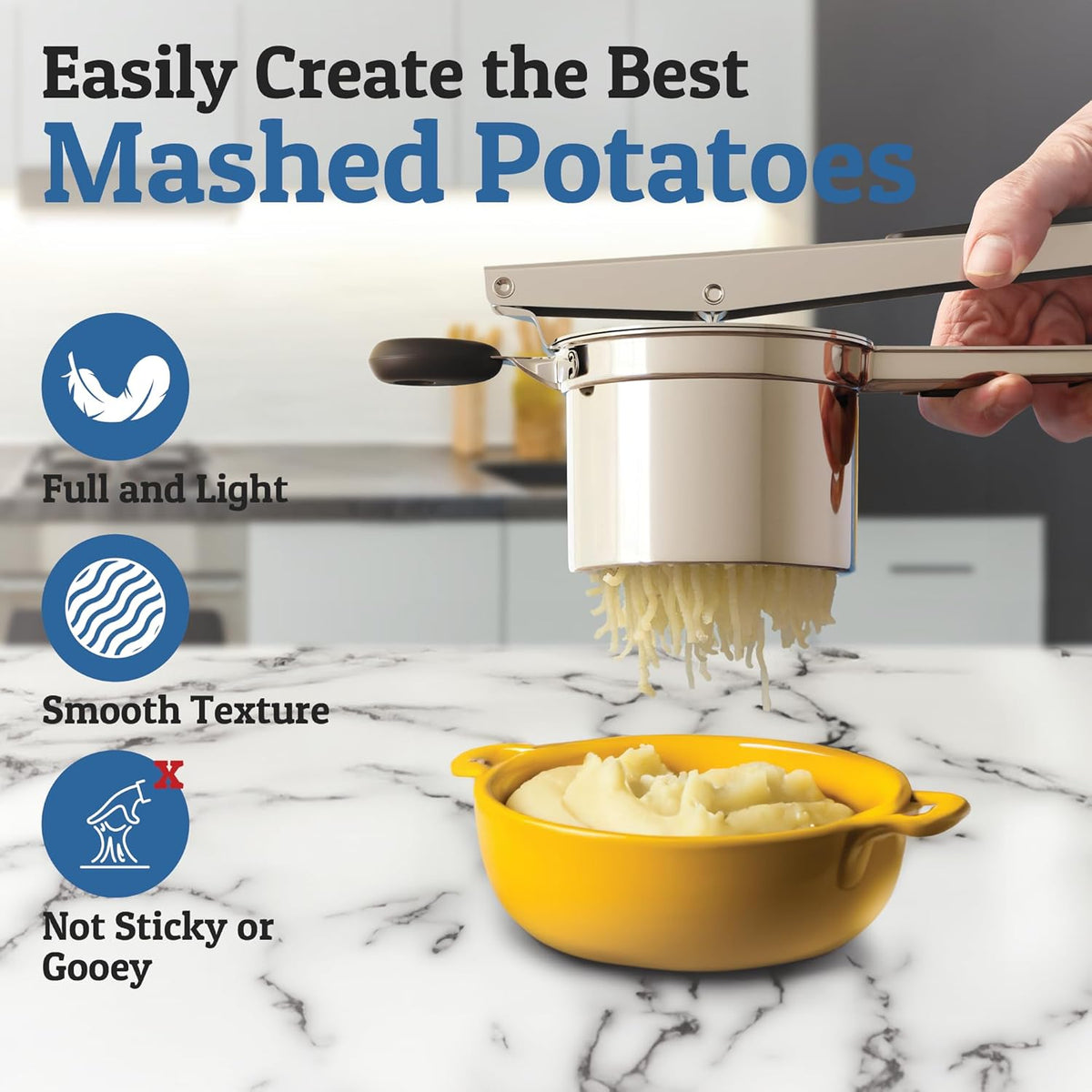 Culinary Master | Heavy Stainless Steel Potato Masher with Ergonomic Handle | Large Capacity Tool for Smooth Mashed Potatoes