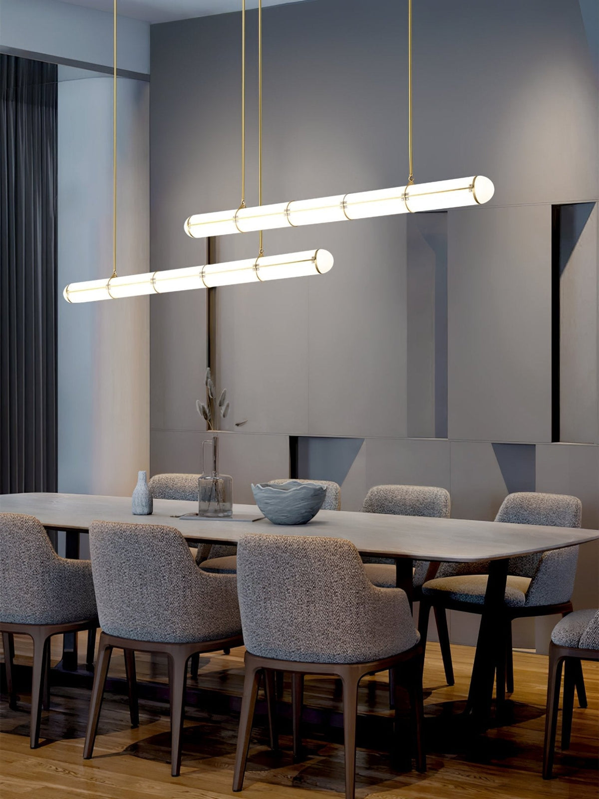 Linear Adjustable LED Overhead Fixture 59-Inch Metal Acrylic Three Color Temperatures for Dining Room Kitchen Living Space Modern Interior L