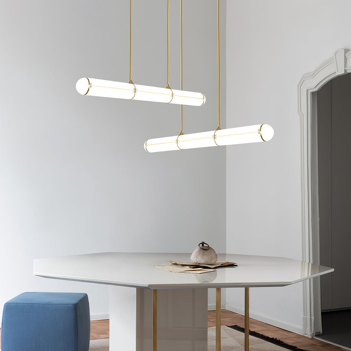 Linear Adjustable LED Overhead Fixture 59-Inch Metal Acrylic Three Color Temperatures for Dining Room Kitchen Living Space Modern Interior L