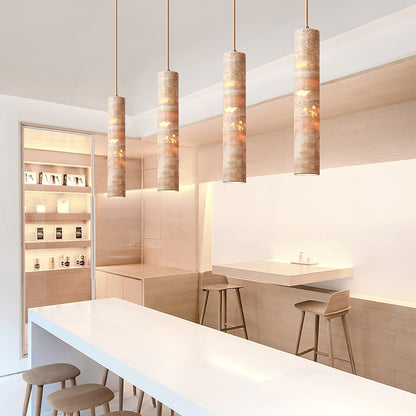 Stone Drop Fixture E27 Cord-Adjust Beige 2.4 in Diameter Kitchen Island Bar Counter Dining Room Travertine Finish 10-14 in Natural Cylinder