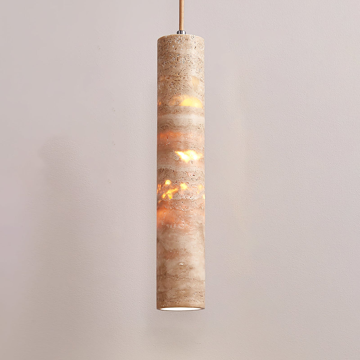 Stone Drop Fixture E27 Cord-Adjust Beige 2.4 in Diameter Kitchen Island Bar Counter Dining Room Travertine Finish 10-14 in Natural Cylinder