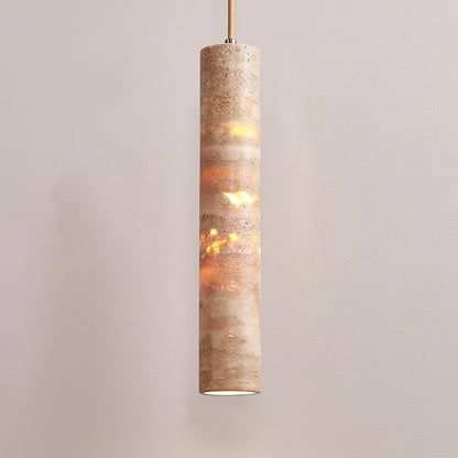 Stone Drop Fixture E27 Cord-Adjust Beige 2.4 in Diameter Kitchen Island Bar Counter Dining Room Travertine Finish 10-14 in Natural Cylinder