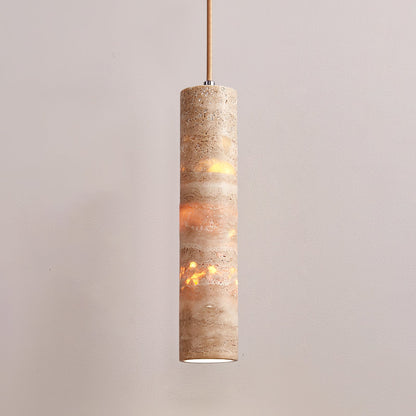 Stone Drop Fixture E27 Cord-Adjust Beige 2.4 in Diameter Kitchen Island Bar Counter Dining Room Travertine Finish 10-14 in Natural Cylinder