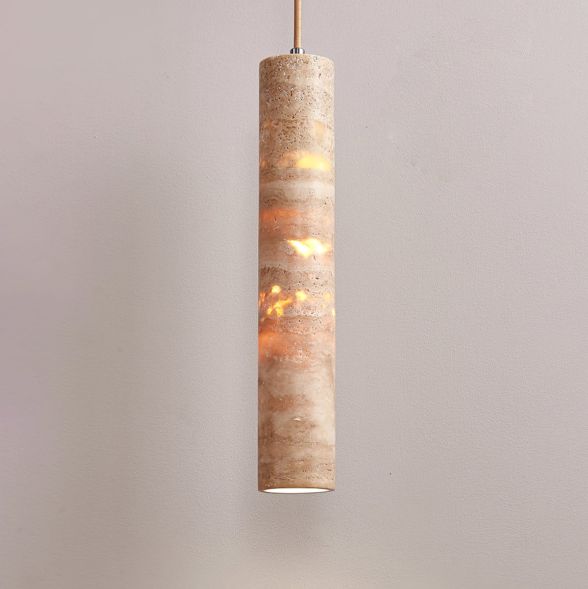 Stone Drop Fixture E27 Cord-Adjust Beige 2.4 in Diameter Kitchen Island Bar Counter Dining Room Travertine Finish 10-14 in Natural Cylinder