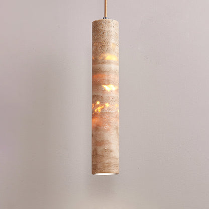 Stone Drop Fixture E27 Cord-Adjust Beige 2.4 in Diameter Kitchen Island Bar Counter Dining Room Travertine Finish 10-14 in Natural Cylinder