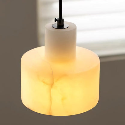 Stone Cylinder Hanging Lamp White Adjustable Drop Ceiling Fixture for Kitchen Island Dining Room Bedroom Hallway Natural Alabaster E27 Socke