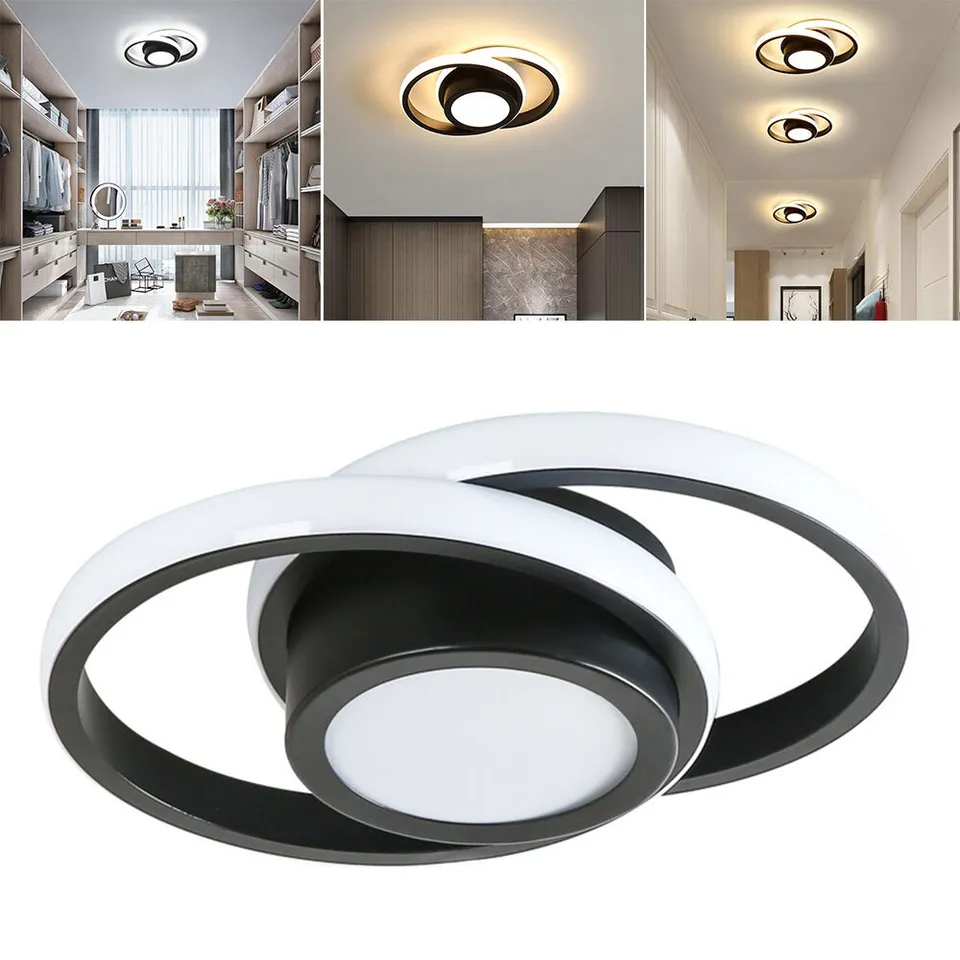 Double Ring LED Flush Mount Light Black Contemporary Overhead Fixture for Entryway Foyer Apartment Passageway Interior Decor
