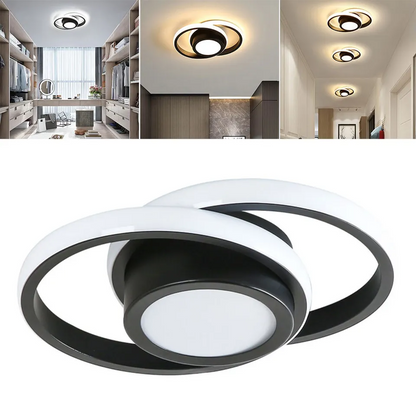 Double Ring LED Flush Mount Light Black Contemporary Overhead Fixture for Entryway Foyer Apartment Passageway Interior Decor