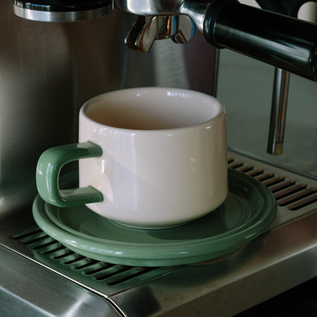 Porcelain Drinkware Set with Plate Two-Piece Beverage Service for Kitchen Breakfast Table Morning Routine Gift for Coffee Lovers