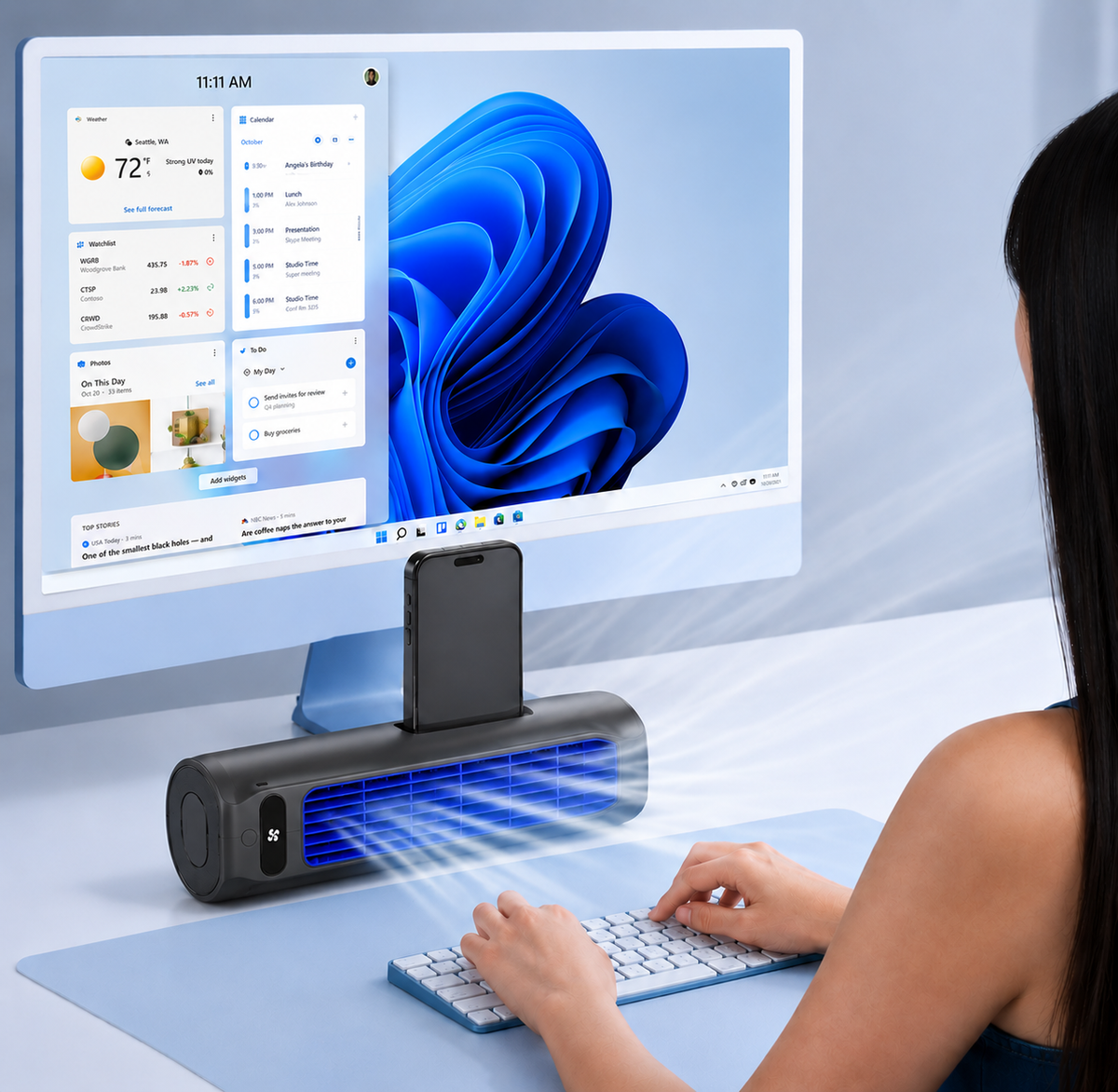 Rechargeable Personal Air Cooler Fan with Wall Mount & 12-Hour Battery Life for Desktop, Office, Bedroom & Home Use