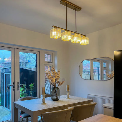 Hanging Fixture with Clear Glass Globes – 3 or 4 Bulb Multi-Head Suspension – Height Adjustable 14-28 in – Black or Gold Metal Frame for Kit
